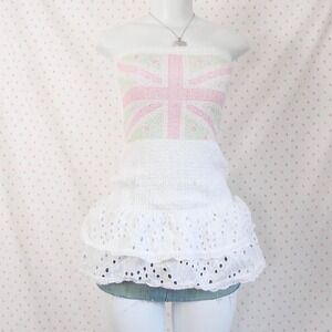 union jack tube dress y2k mcbling eyelet mini dress british core saint pink